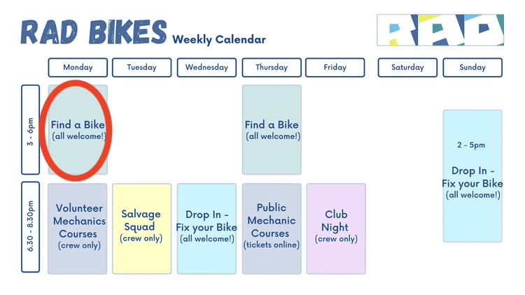 RAD Find a Bike sessions Mondays