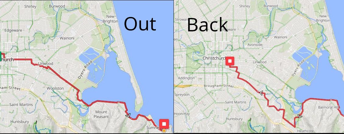 dual pane map of routes out and back for pedal for Palestine ride