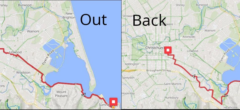 dual pane map of routes out and back for pedal for Palestine ride